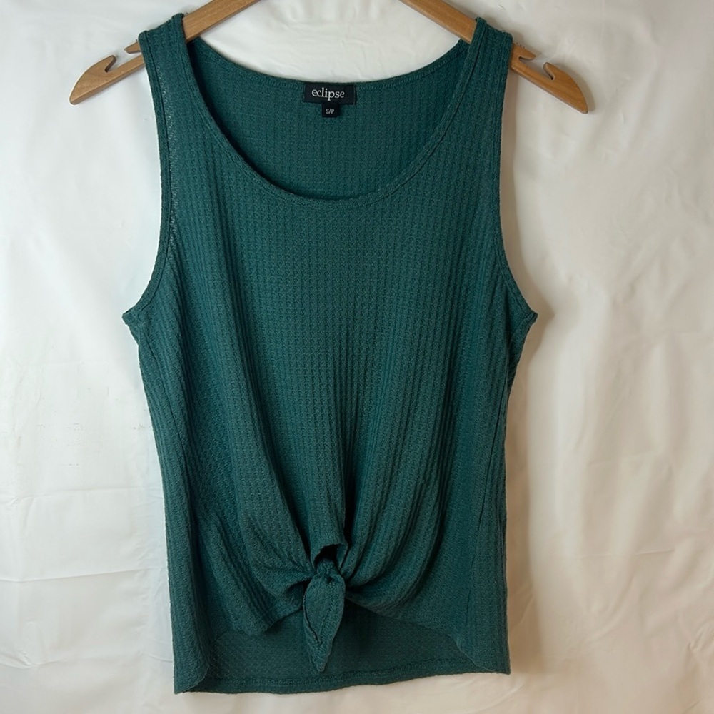 Eclipse Teal Ribbed Tie Front Tank Top women size small cool summer fashion top